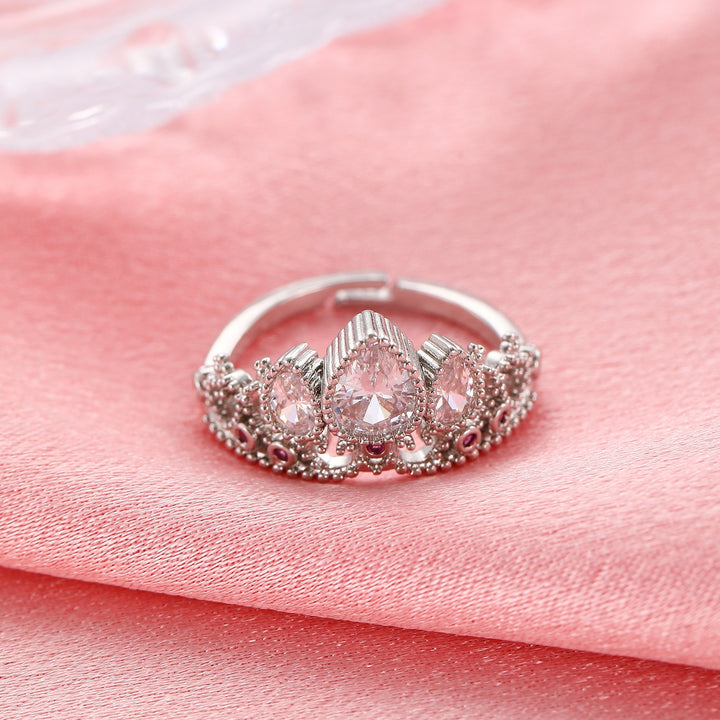Princess-Style Crown Diamond-Encrusted Ring - Gold & Silver Two-Color Women's Light Luxury Gorgeous Accessory