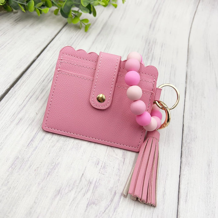 Multi-Color Leather Card Holder + Silicone Bead Tassel Charm - Light Luxury Minimalist Portable Coin Purse