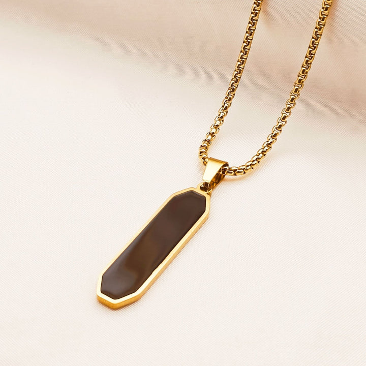 Dual-Color Geometric Gemstone Pendant Necklace - Titanium Steel Light Luxury Niche Choker European