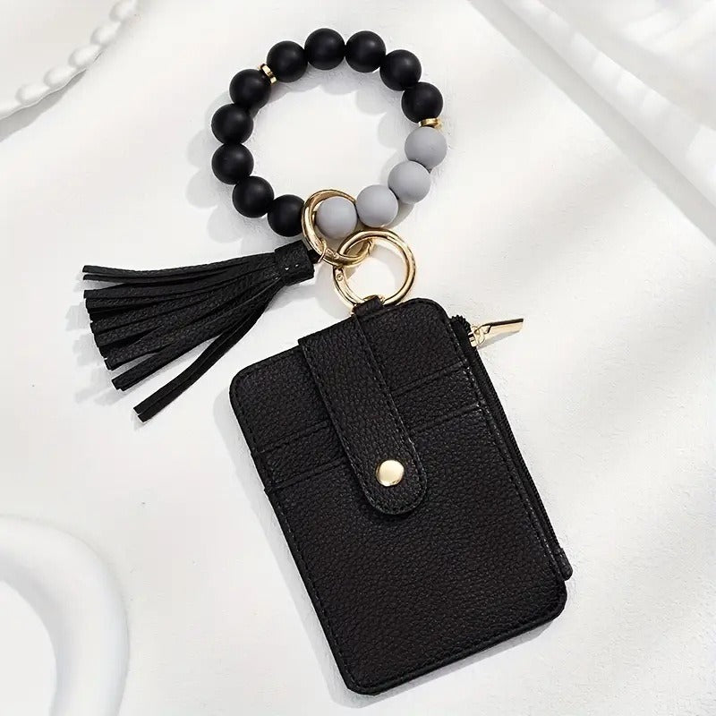Multi-Style Leather Card Holder + Silicone Bead Tassel Charm - Light Luxury Portable Coin Purse