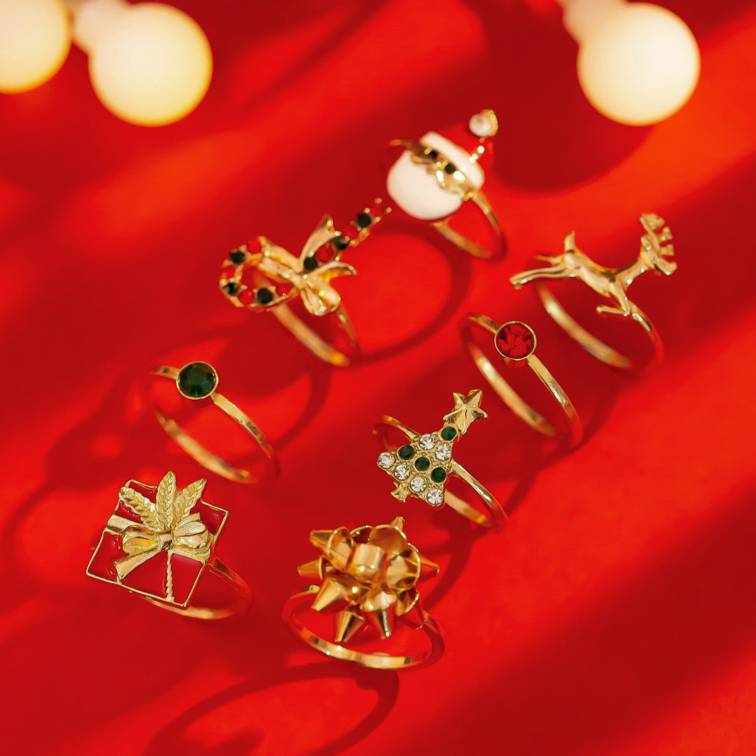 Christmas-Themed Open Ring Sets - Multi-Element Women's Festival Sweet-Style Accessory