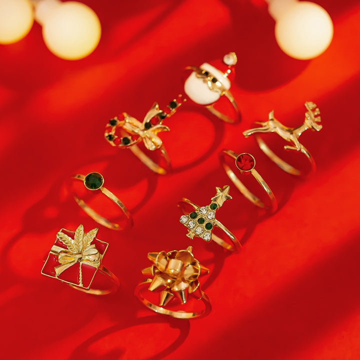 Christmas-Themed Open Ring Sets - Multi-Element Women's Festival Sweet-Style Accessory