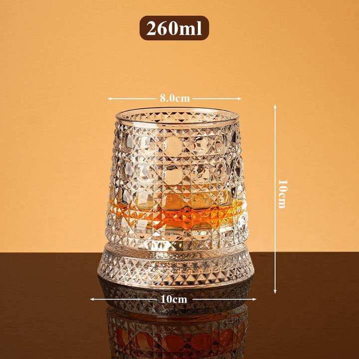360° Rotating Crystal Whiskey Glass | Cold-Cut Crystal · Stainless Steel Spinning Base