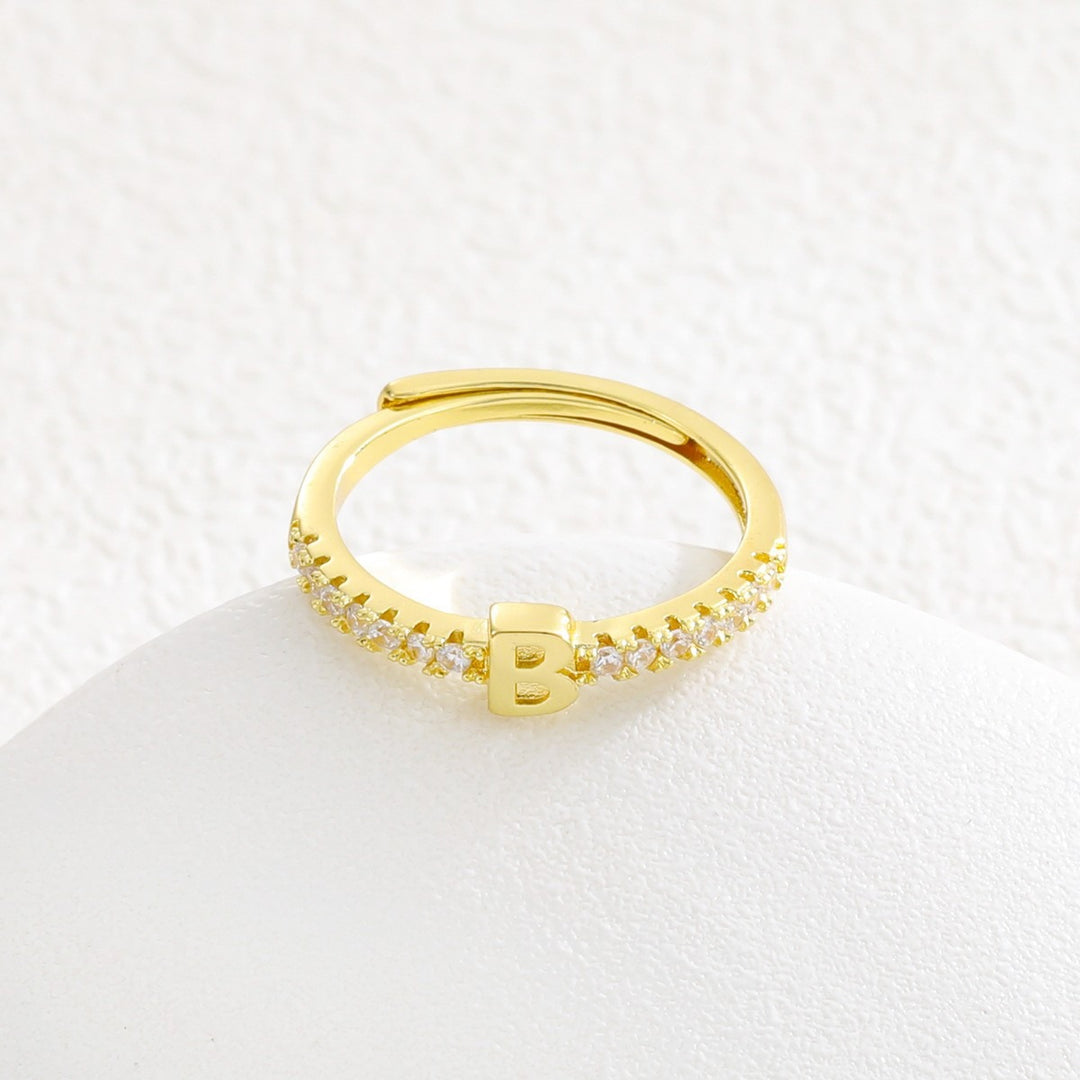 26 Letters Optional Diamond-Encrusted Ring - Gold/Silver Two-Color Women's Light Luxury Minimalist Personalized Accessory