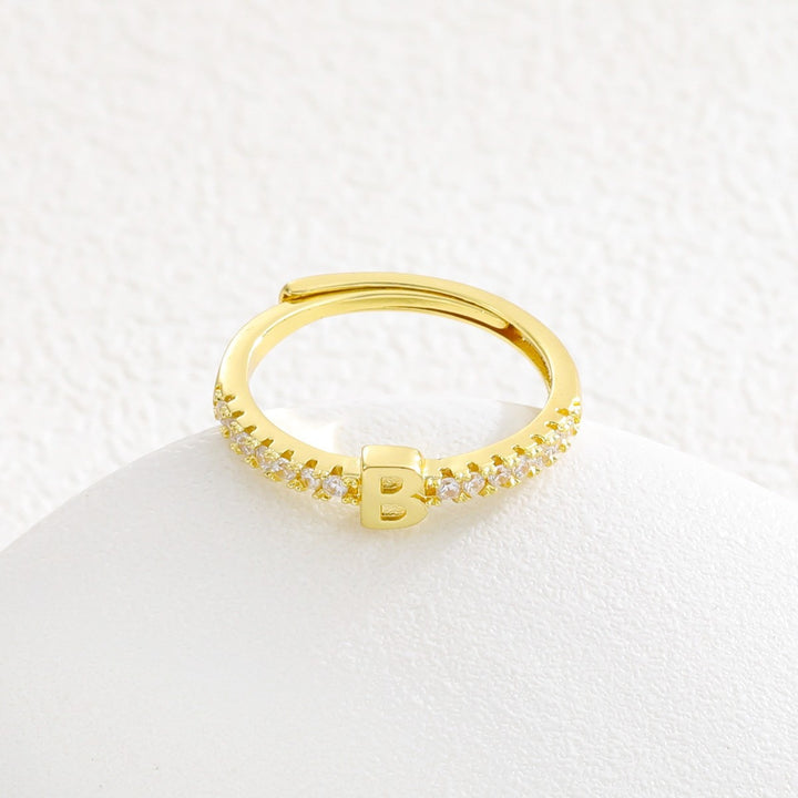 26 Letters Optional Diamond-Encrusted Ring - Gold/Silver Two-Color Women's Light Luxury Minimalist Personalized Accessory