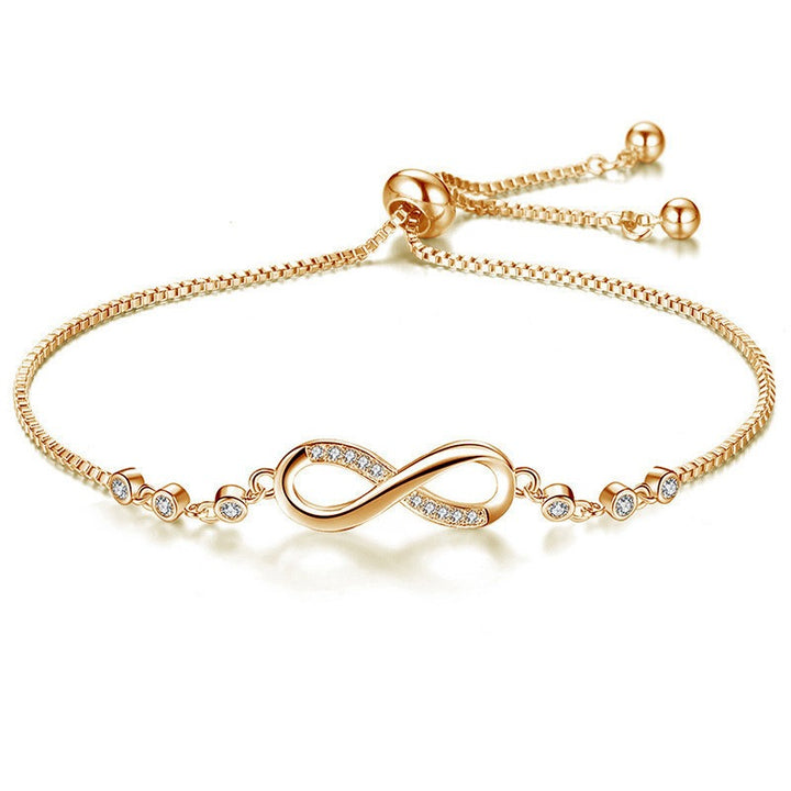 Multi-Color Infinity Symbol Diamond-Encrusted Bracelet - Gold/Silver/Rose Gold Women's Light Luxury Eternal Love Accessory