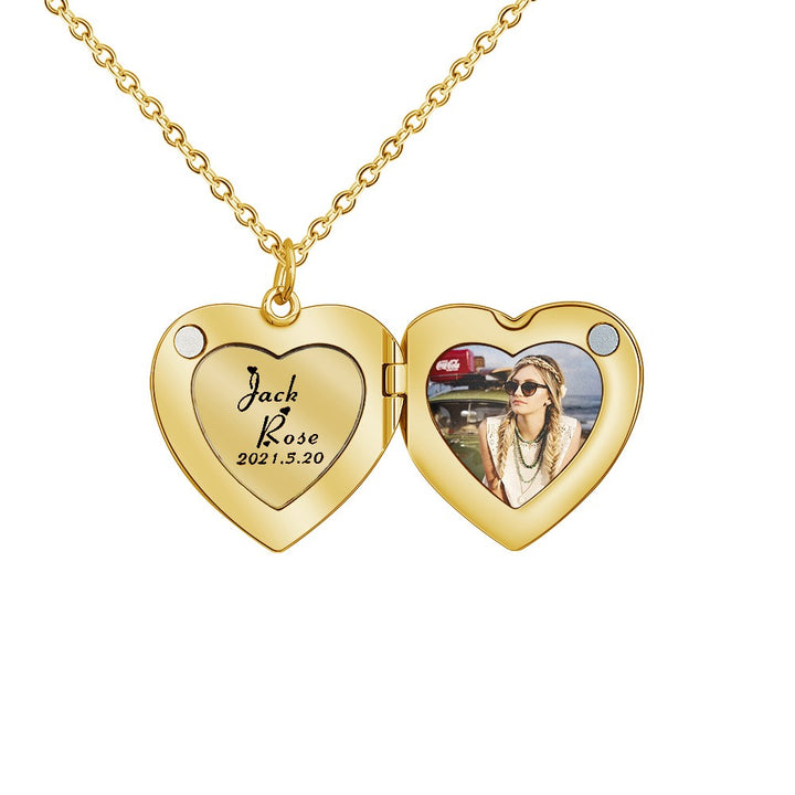 For Love - Customized Double Names, Dates & Photo Heart Necklace