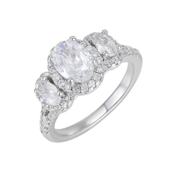 Triple Star Eternal S925 Sterling Silver Three-Stone Halo Ring