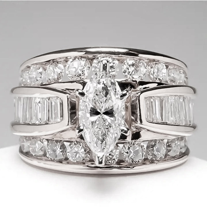18K Gold\S925 Silver Light Luxury High-End Three-Color Marquise Main Diamond Full-Circle Diamond Ring