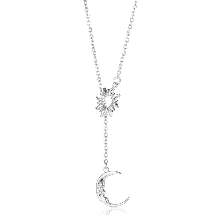 Sun & Moon Y-Drop Necklace - 18K Gold/Silver Retro Niche Pendant Necklace Unisex Fashion Clavicle Chain