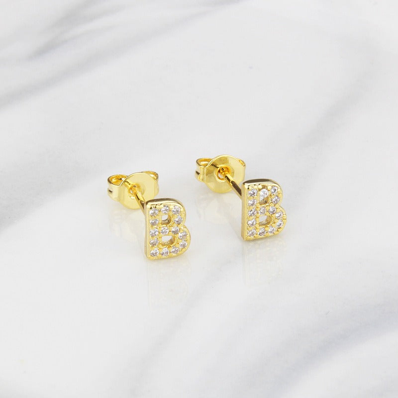 18K Gold 26-Letter Full-Diamond Earrings