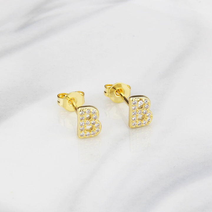 18K Gold 26-Letter Full-Diamond Earrings