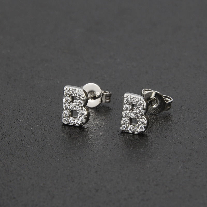 18K Gold 26-Letter Full-Diamond Earrings