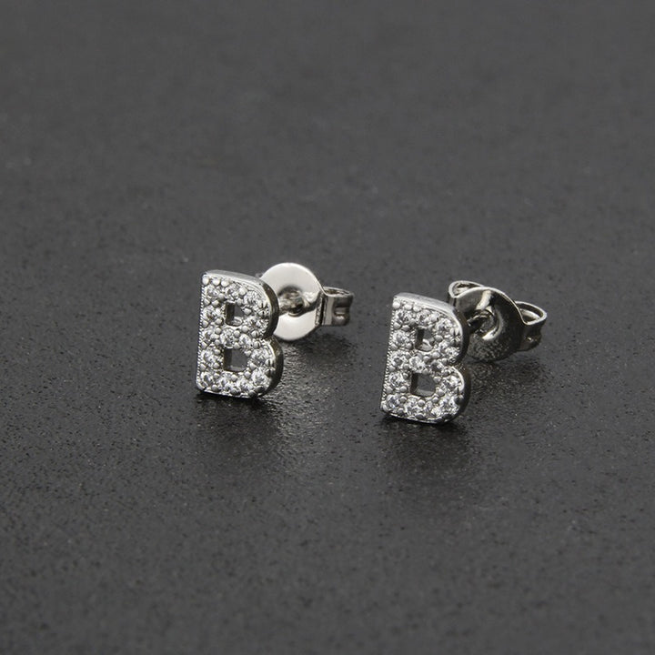 18K Gold 26-Letter Full-Diamond Earrings