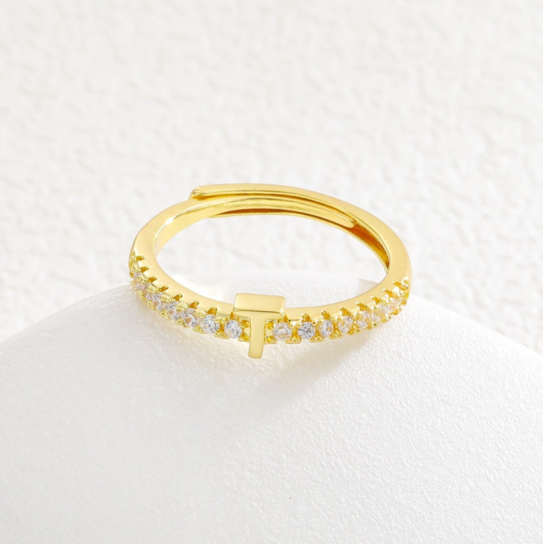 26 Letters Optional Diamond-Encrusted Ring - Gold/Silver Two-Color Women's Light Luxury Minimalist Personalized Accessory