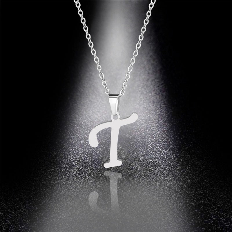 26 Letters Optional Minimalist Silver Necklace - Unisex Personalized Custom Initial Name Accessory