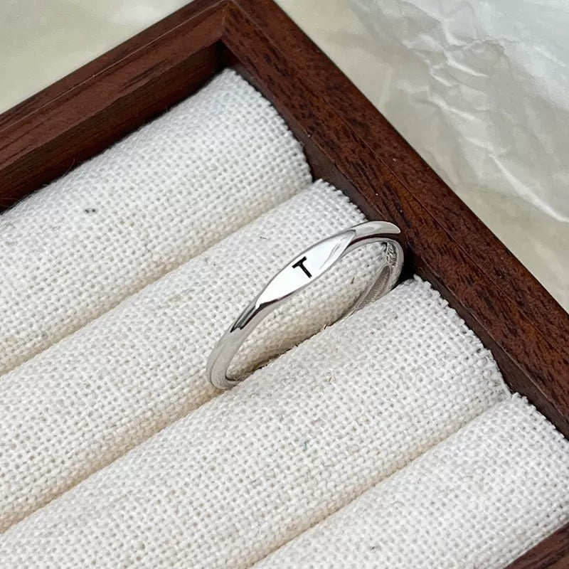 S925 Silver 18K Gold 26-Letter Minimalist Plain Band Ring