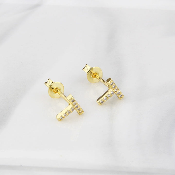 18K Gold 26-Letter Full-Diamond Earrings