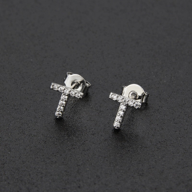 18K Gold 26-Letter Full-Diamond Earrings