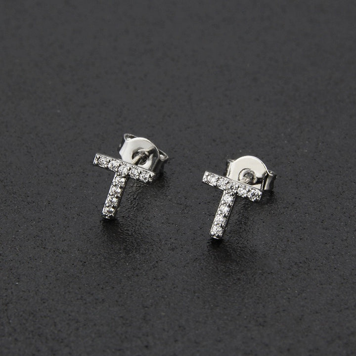 18K Gold 26-Letter Full-Diamond Earrings
