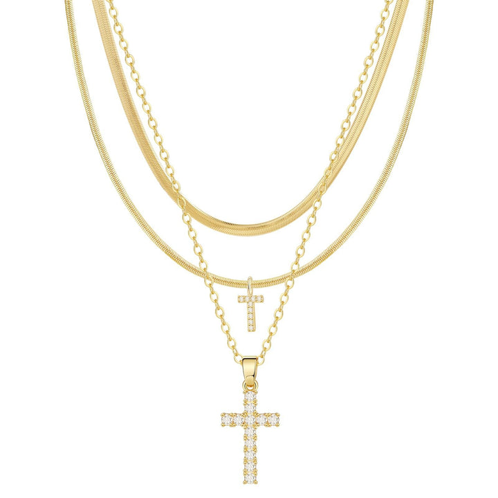 26 Letters Optional Multi-Layer Cross Necklace - Gold Diamond-Encrusted Layered Choker