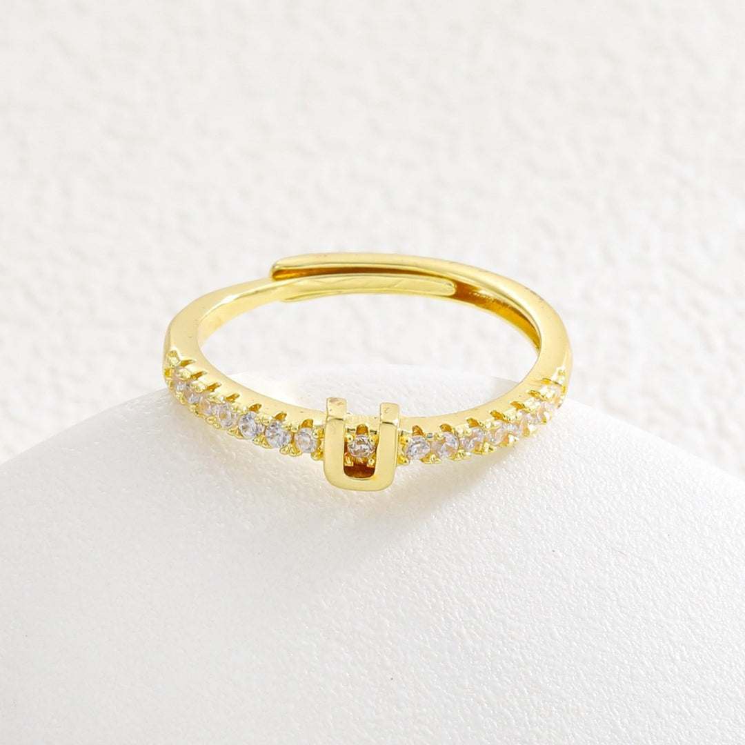 26 Letters Optional Diamond-Encrusted Ring - Gold/Silver Two-Color Women's Light Luxury Minimalist Personalized Accessory
