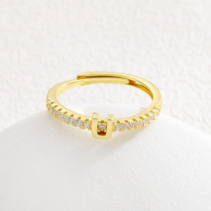 26 Letters Optional Diamond-Encrusted Ring - Gold/Silver Two-Color Women's Light Luxury Minimalist Personalized Accessory
