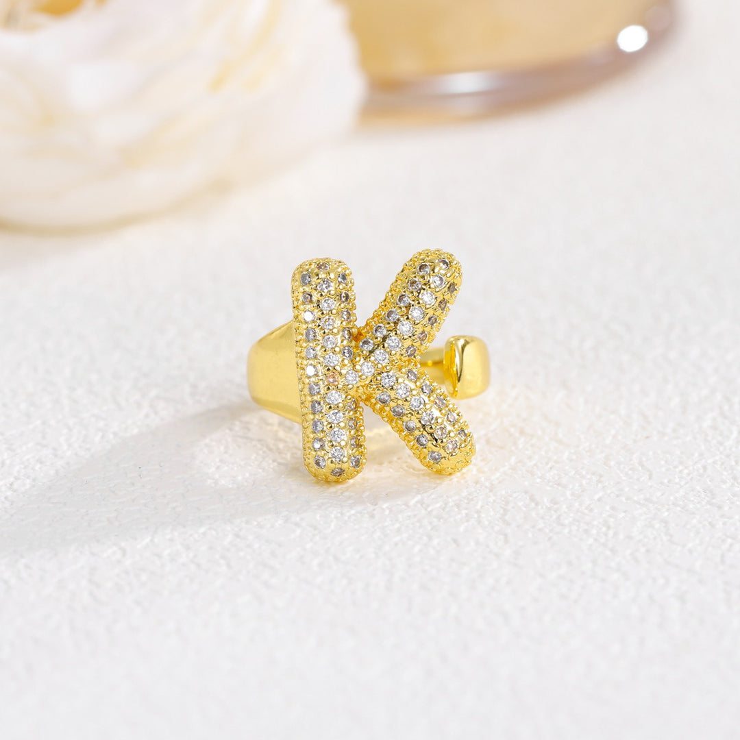 Letter Starburst 18K Gold Diamond 26-Letter Open Ring（Free shipping on orders of two or more items）