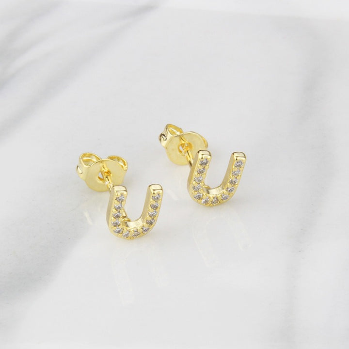 18K Gold 26-Letter Full-Diamond Earrings