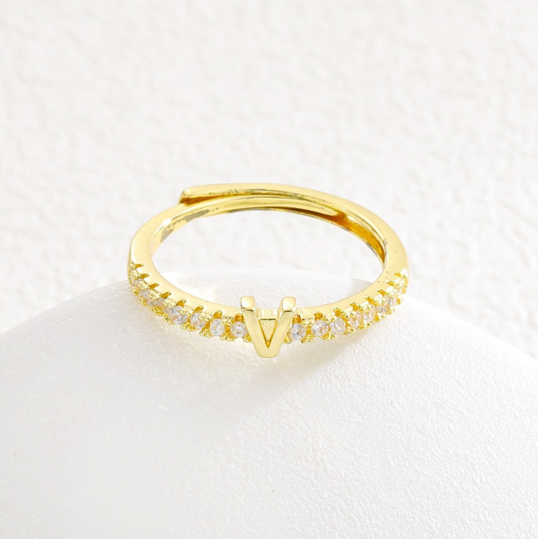 26 Letters Optional Diamond-Encrusted Ring - Gold/Silver Two-Color Women's Light Luxury Minimalist Personalized Accessory