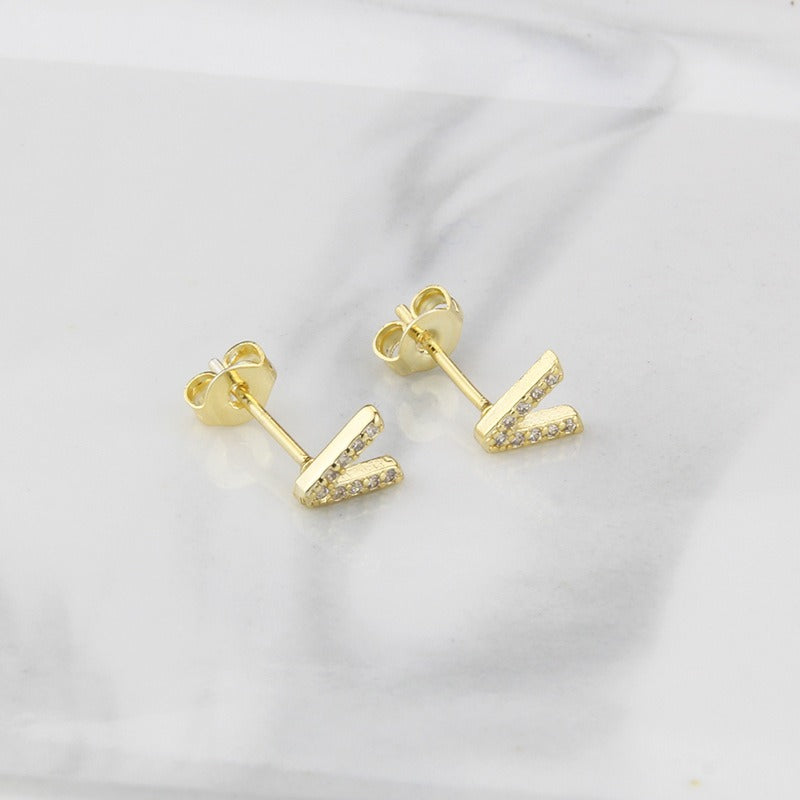 18K Gold 26-Letter Full-Diamond Earrings