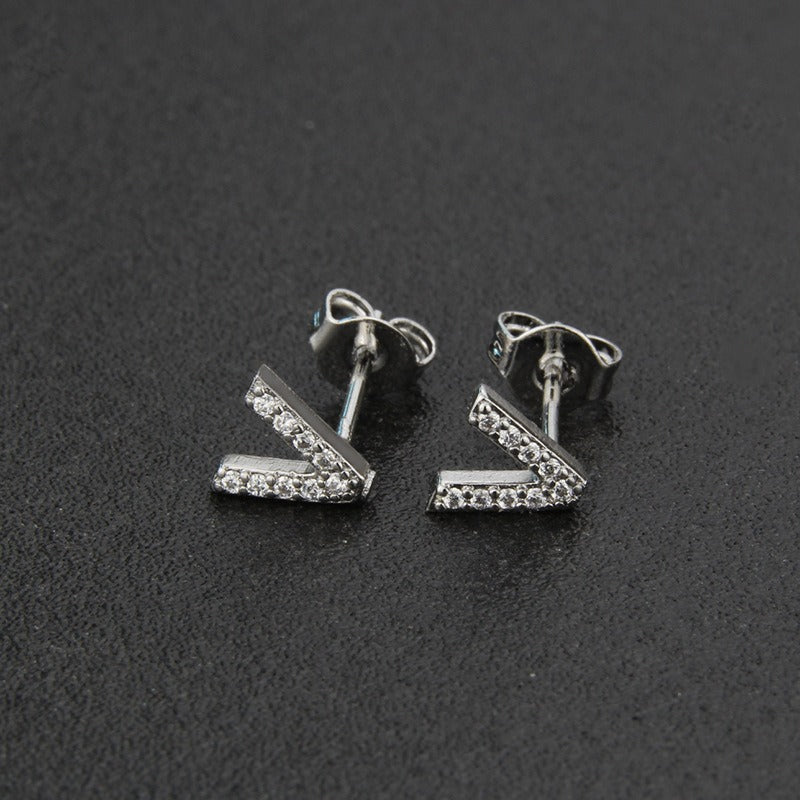 18K Gold 26-Letter Full-Diamond Earrings