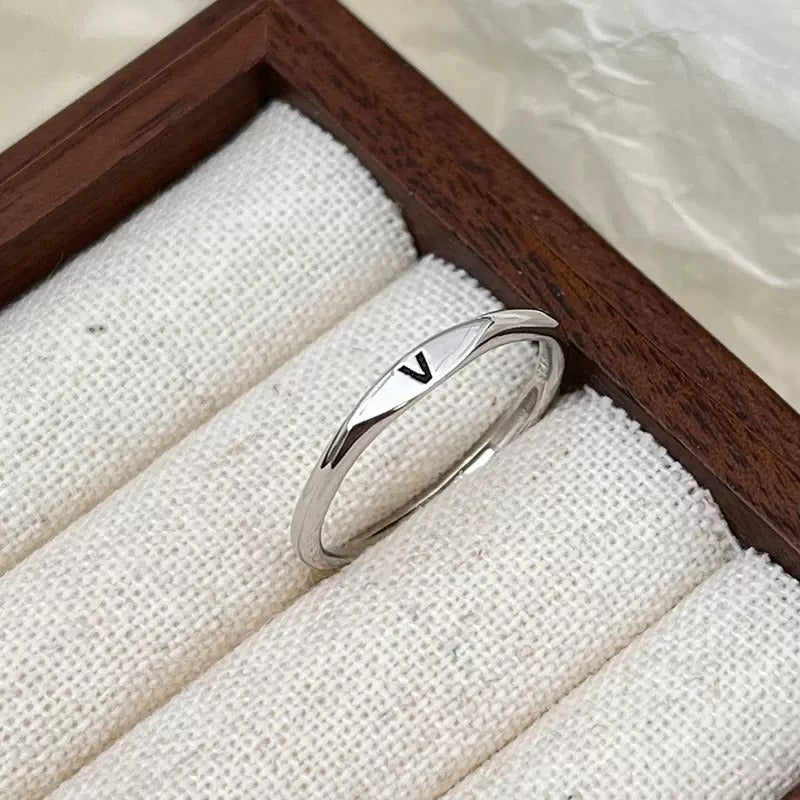 S925 Silver 18K Gold 26-Letter Minimalist Plain Band Ring