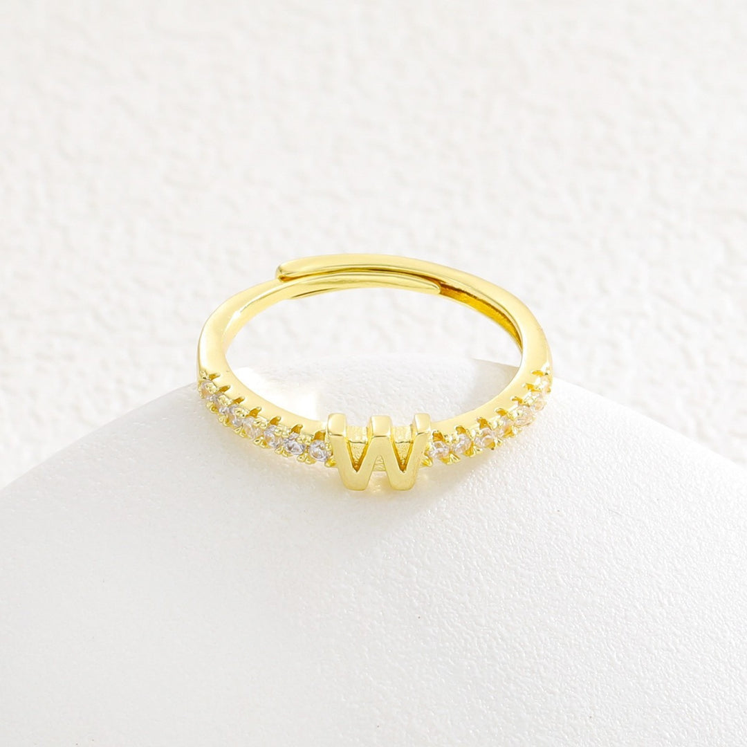 26 Letters Optional Diamond-Encrusted Ring - Gold/Silver Two-Color Women's Light Luxury Minimalist Personalized Accessory