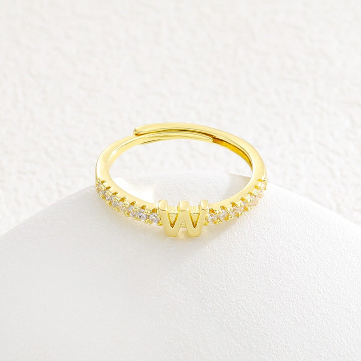 26 Letters Optional Diamond-Encrusted Ring - Gold/Silver Two-Color Women's Light Luxury Minimalist Personalized Accessory