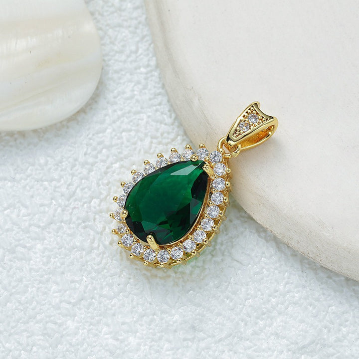 18K Gold Multi-Color Diamond-Paved Color Crystal Pendant Necklace