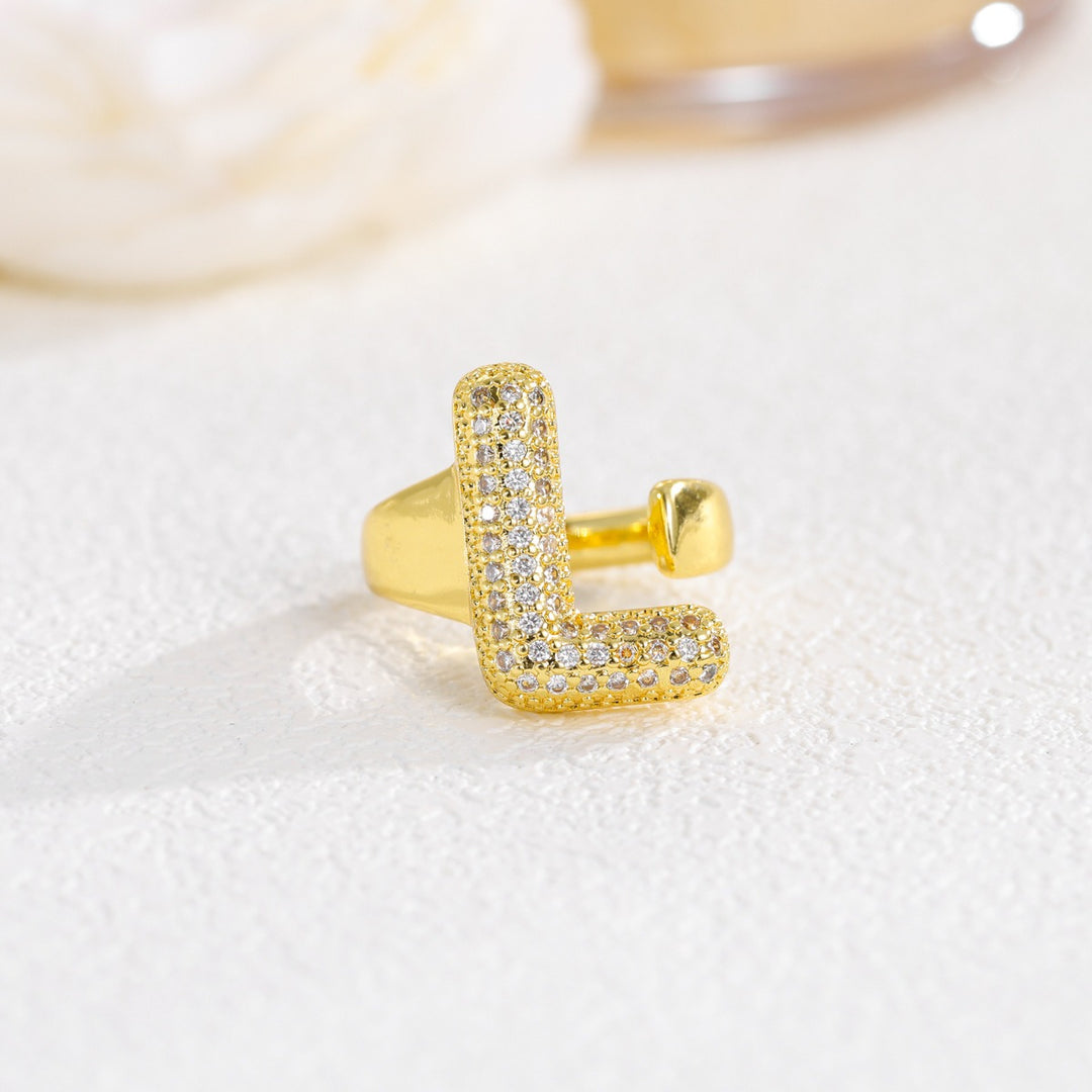 Letter Starburst 18K Gold Diamond 26-Letter Open Ring（Free shipping on orders of two or more items）