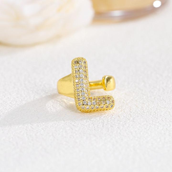 Letter Starburst 18K Gold Diamond 26-Letter Open Ring（Free shipping on orders of two or more items）