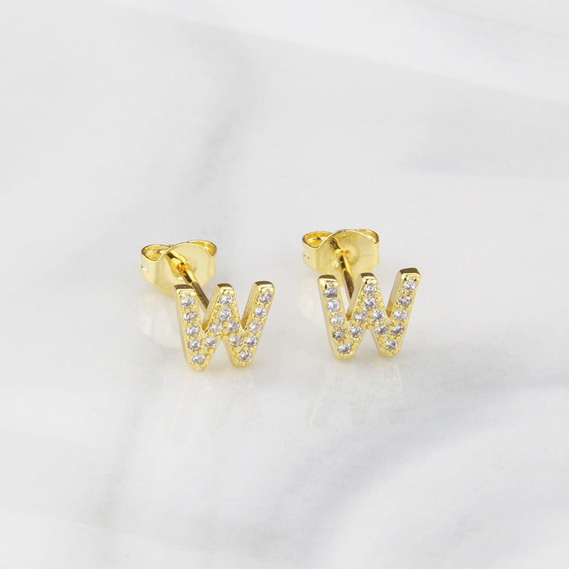 18K Gold 26-Letter Full-Diamond Earrings