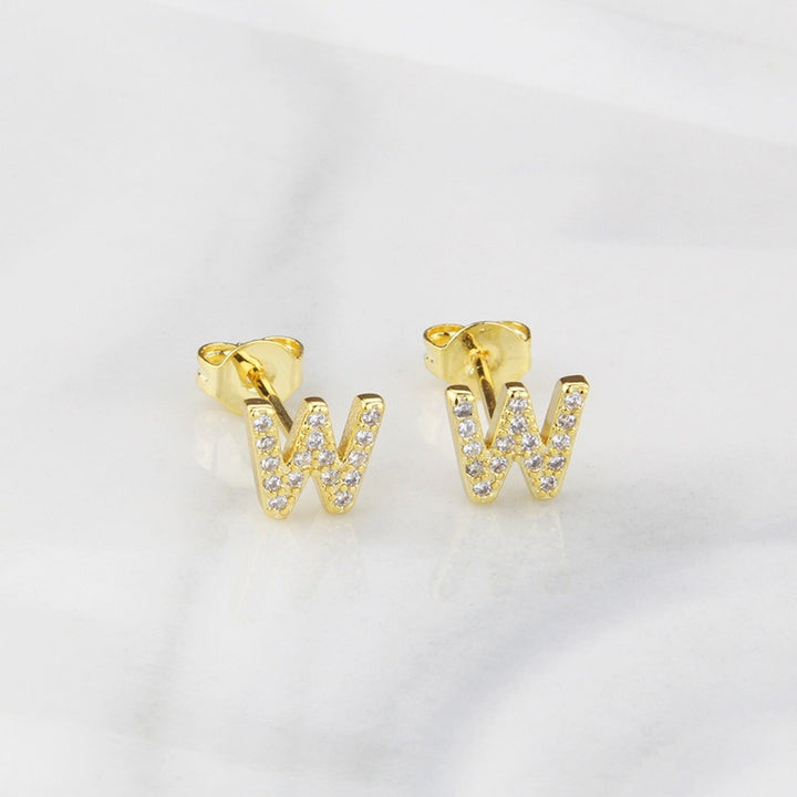 18K Gold 26-Letter Full-Diamond Earrings