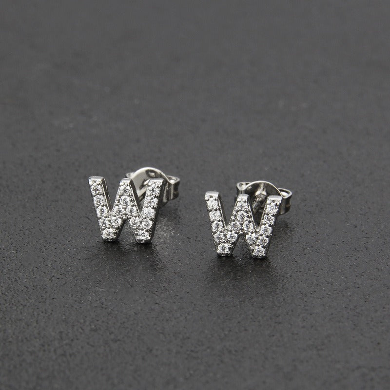 18K Gold 26-Letter Full-Diamond Earrings