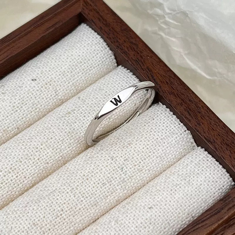 S925 Silver 18K Gold 26-Letter Minimalist Plain Band Ring