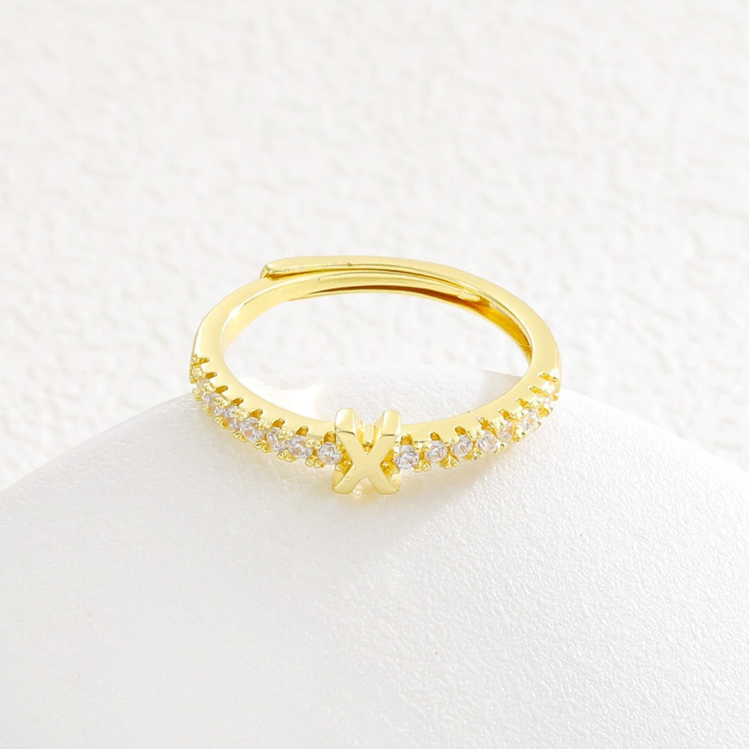 26 Letters Optional Diamond-Encrusted Ring - Gold/Silver Two-Color Women's Light Luxury Minimalist Personalized Accessory