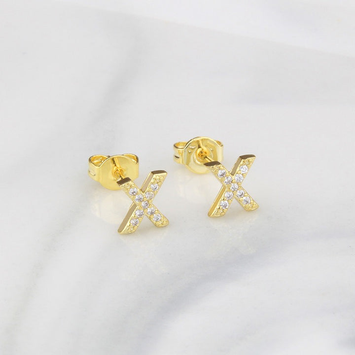 18K Gold 26-Letter Full-Diamond Earrings