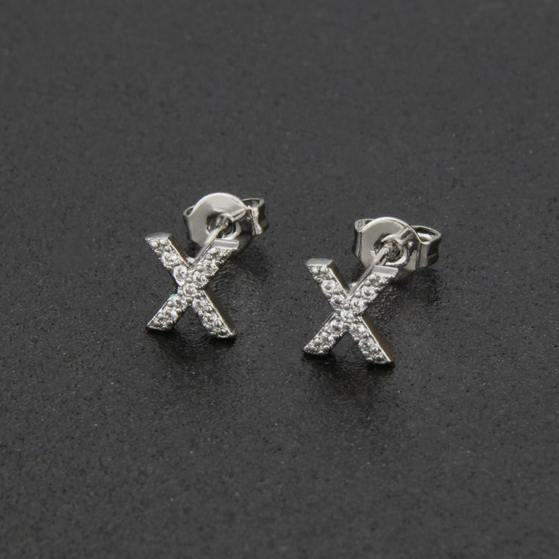 18K Gold 26-Letter Full-Diamond Earrings