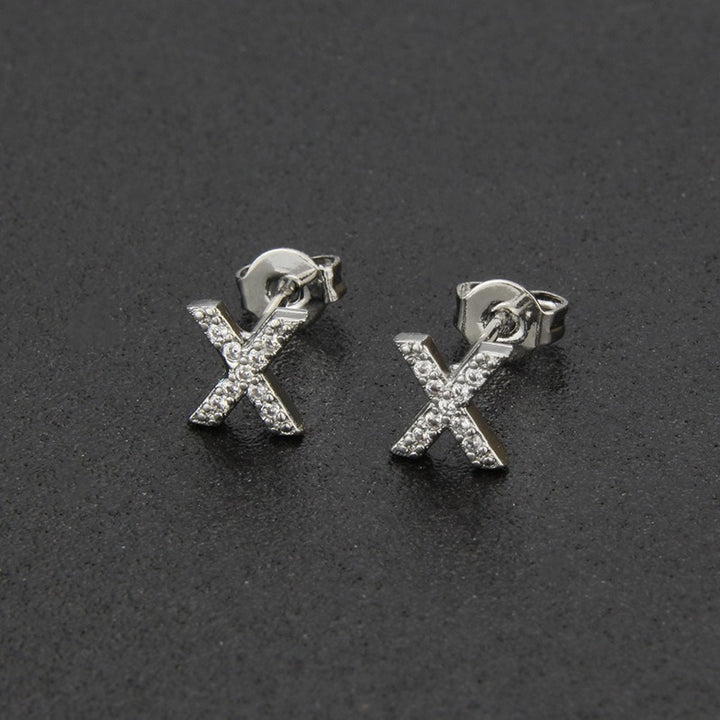 18K Gold 26-Letter Full-Diamond Earrings