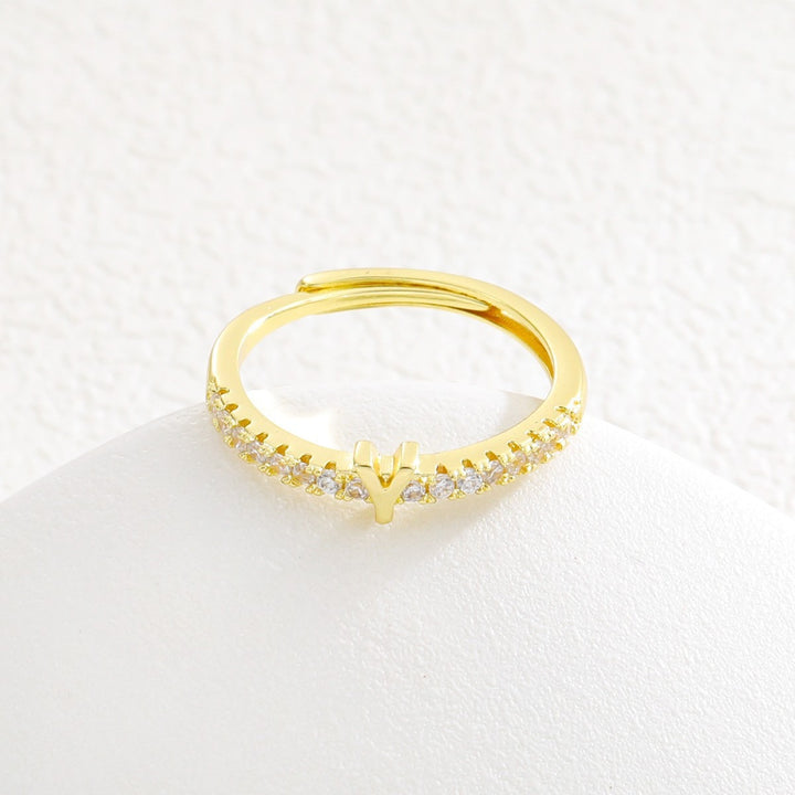 26 Letters Optional Diamond-Encrusted Ring - Gold/Silver Two-Color Women's Light Luxury Minimalist Personalized Accessory