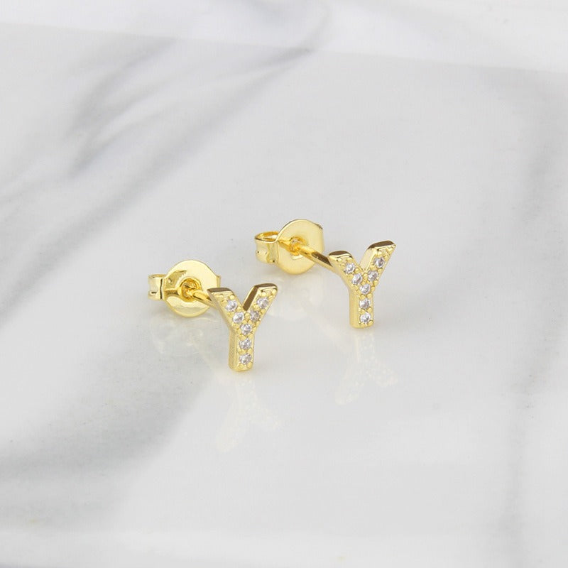 18K Gold 26-Letter Full-Diamond Earrings