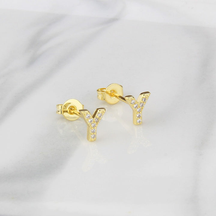 18K Gold 26-Letter Full-Diamond Earrings