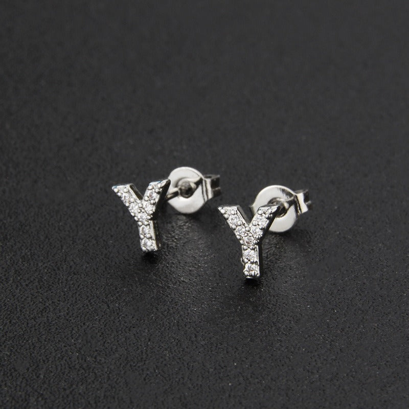 18K Gold 26-Letter Full-Diamond Earrings
